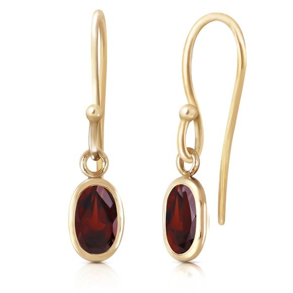 GOLD FISH HOOK EARRINGS WITH GARNETS - Picture 3 of 6